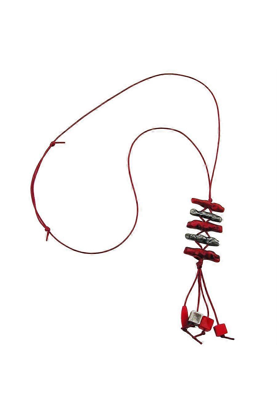 Necklace Red/ Antique Silver Beads Unique Design - Gl00821