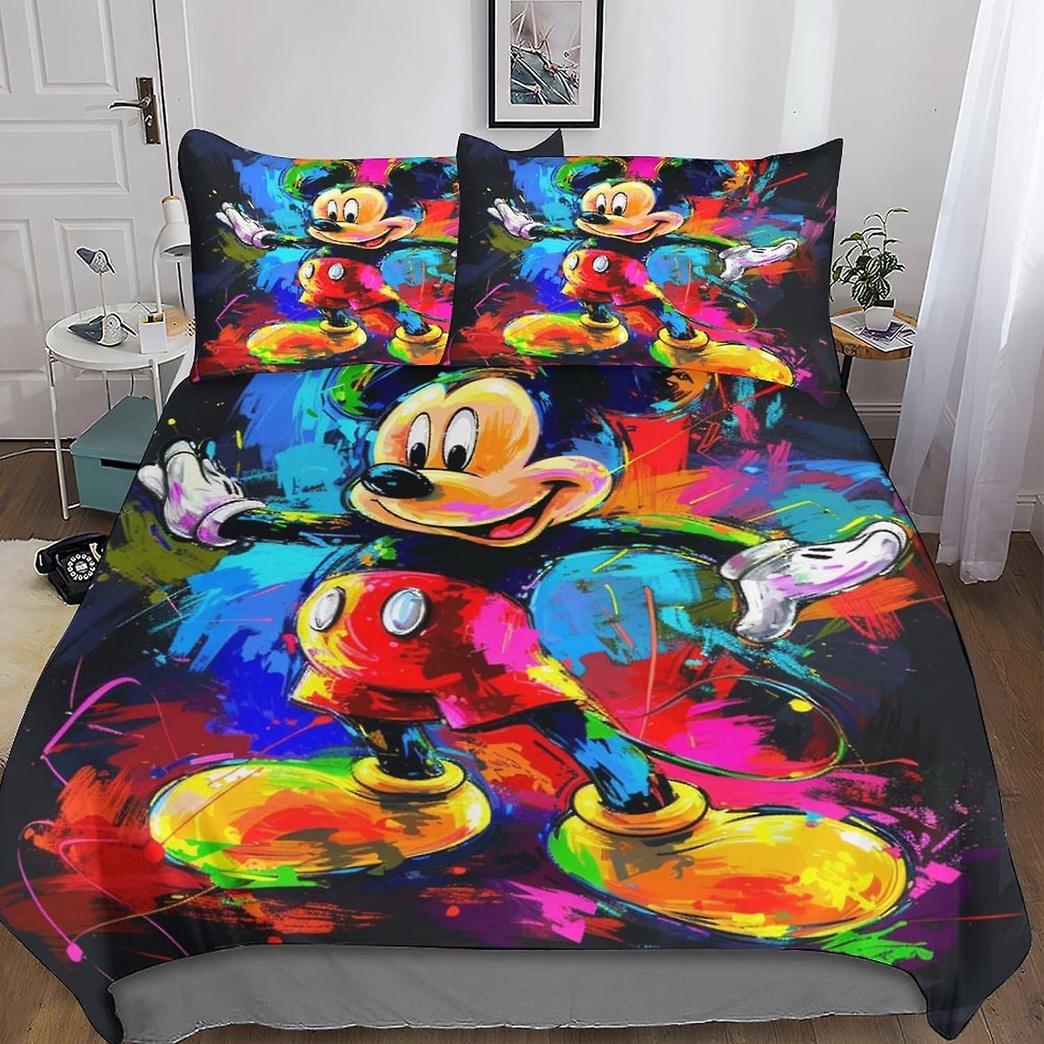 DSJackson Mickey Mouse Deluxe Comforter Cover Set with Hidden Zipper Closure - Premium Microfiber Cartoon Bedding, Complete 3-Piece Set with Pillowcas