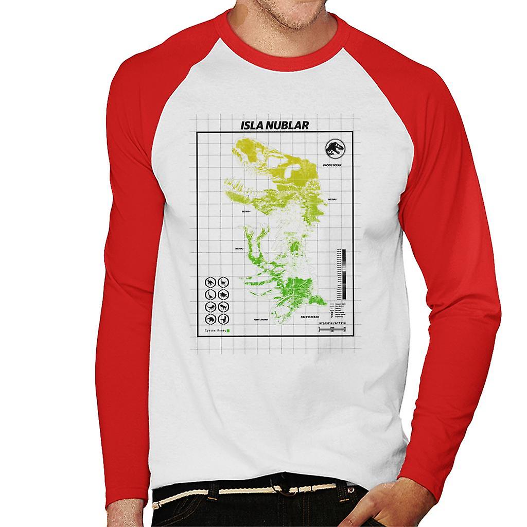 Jurassic Park Isla Nublar T Rex Map Men's Baseball Long Sleeved T-Shirt