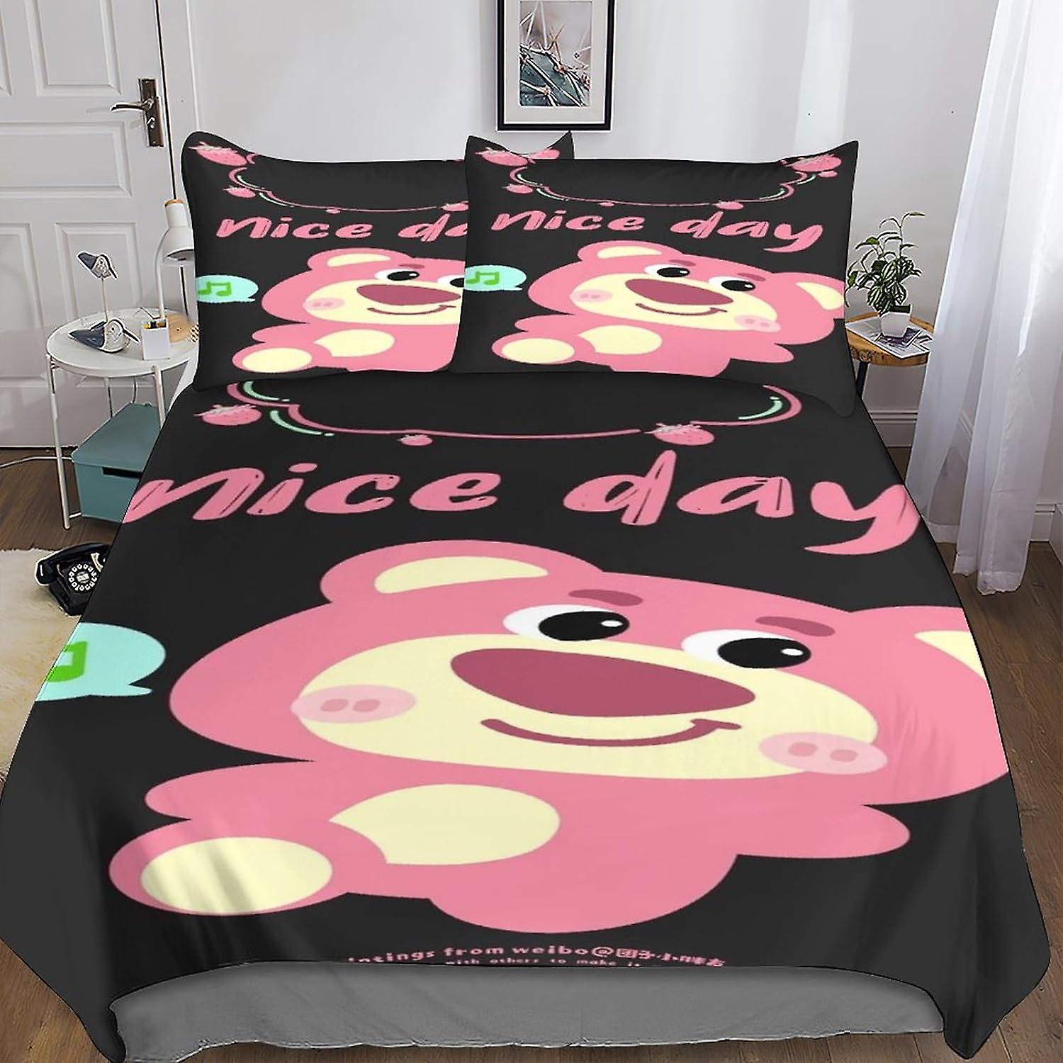 BARDYS 3 Pieces Lotso Duvet Cover,3D Toy Story Printed Bedding Set,Pillowcases,Hidden Zipper,Microfiber Quilt Cover,for Children Youngsters And Adults