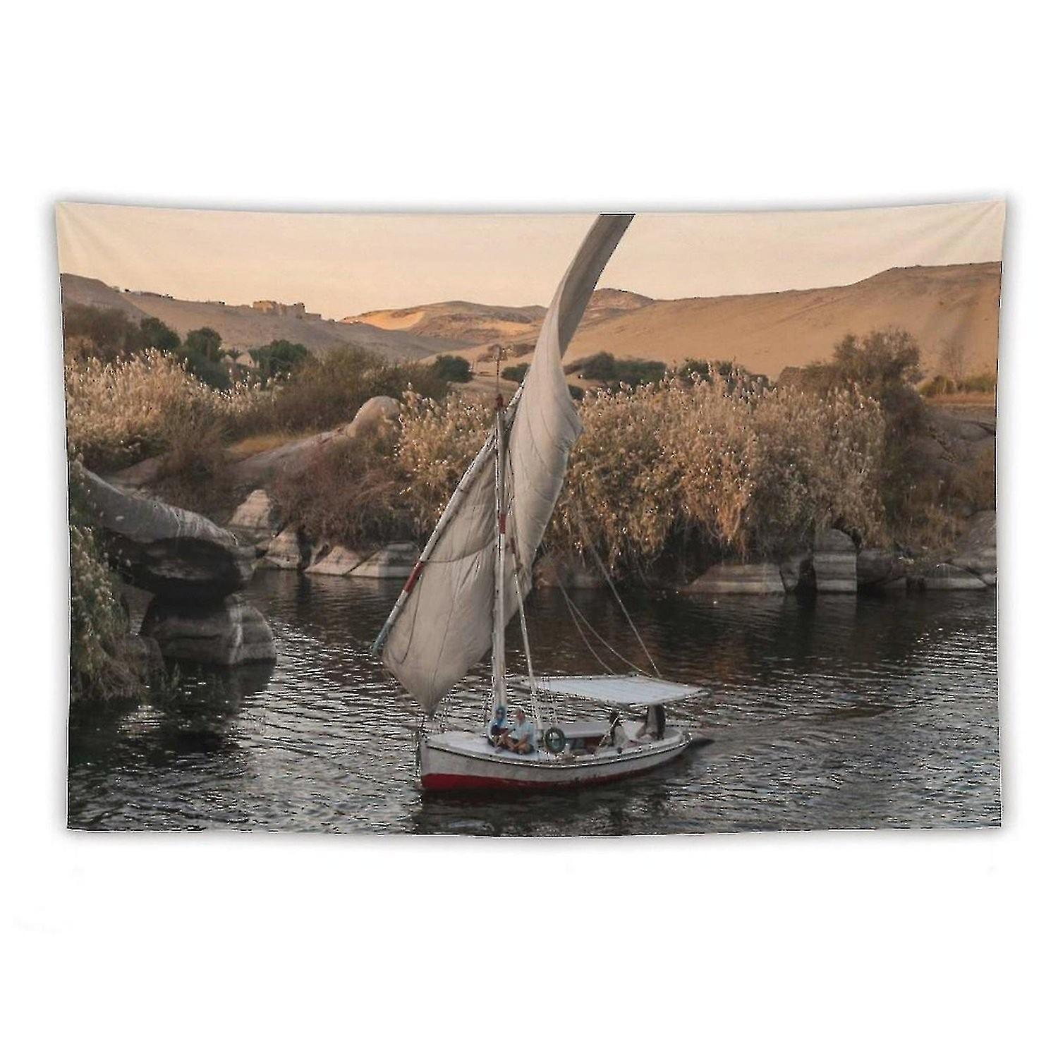 White sailboat print art tapestry