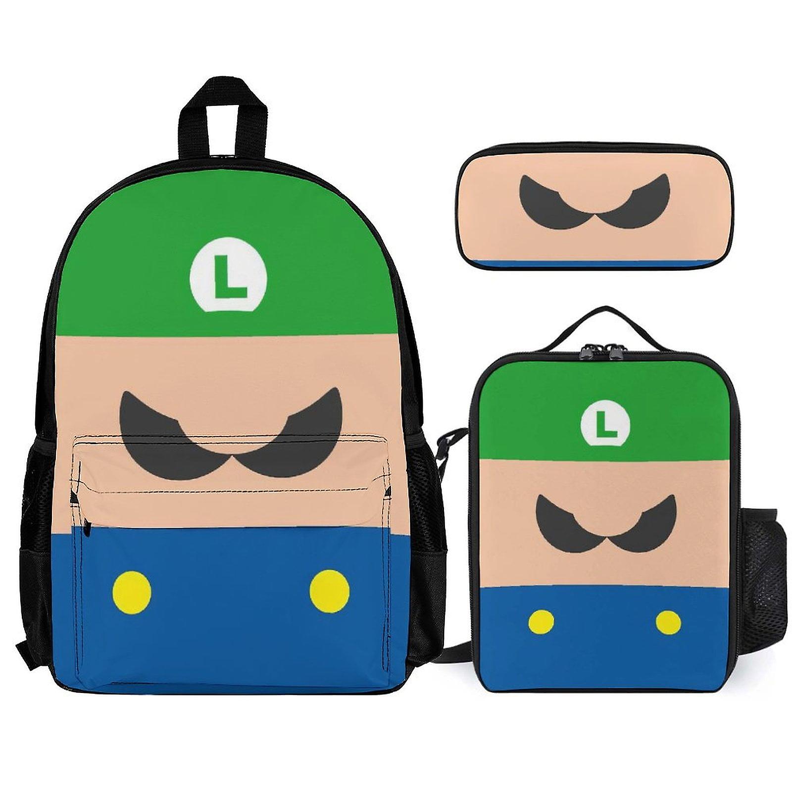 مجموعة حقائب ظهر سوبر ماريو ، حقيبة ظهر مع صندوق غداء ومقلمة 3 قطع