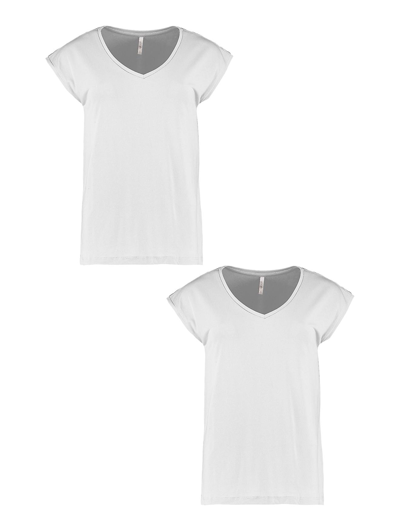 HAILYS Damen T-Shirt 2er-Set V-Ausschnitt Kurzarm Basic Sommer Shirt