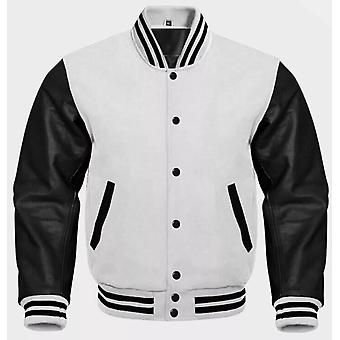 Varsity Baseball College Lettermen Bomber White Wool &...