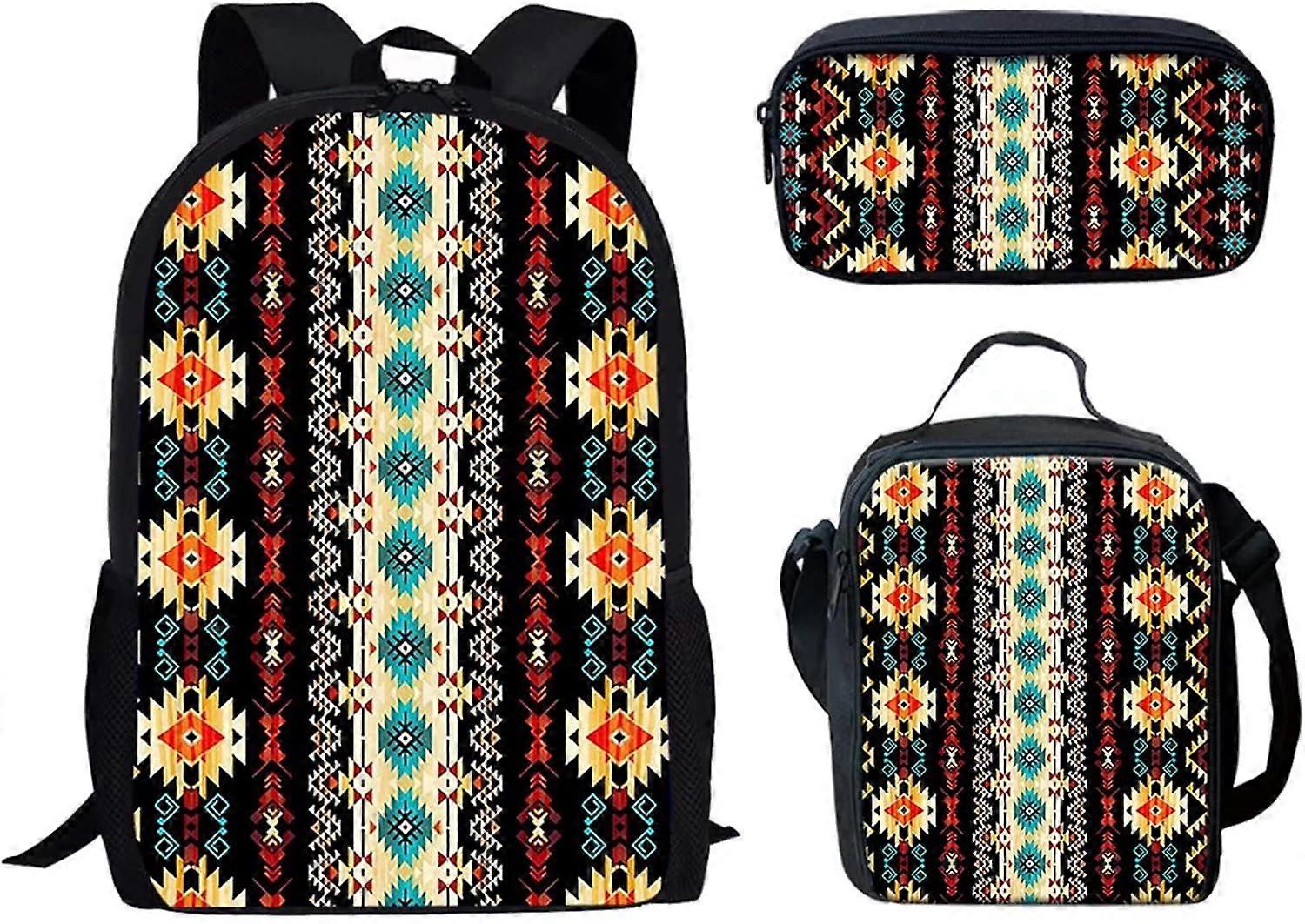 Afrikkalainen Aztec Navajo Print lasten reppukirjalaukku eristetyllä lounaspussilla Penaali pojille tytöille