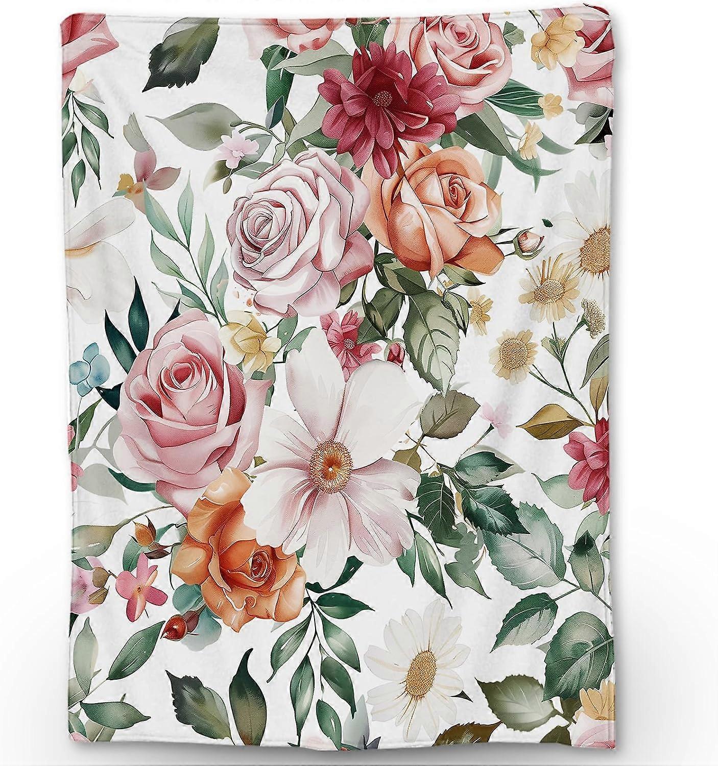 Soft Floral Blanket Cozy, Lightweight Flannel Throw Blankets for Couch, Bed & Travel - Fuzzy Decor for Home and Outdoor - Elegant Flower Design 60"x50
