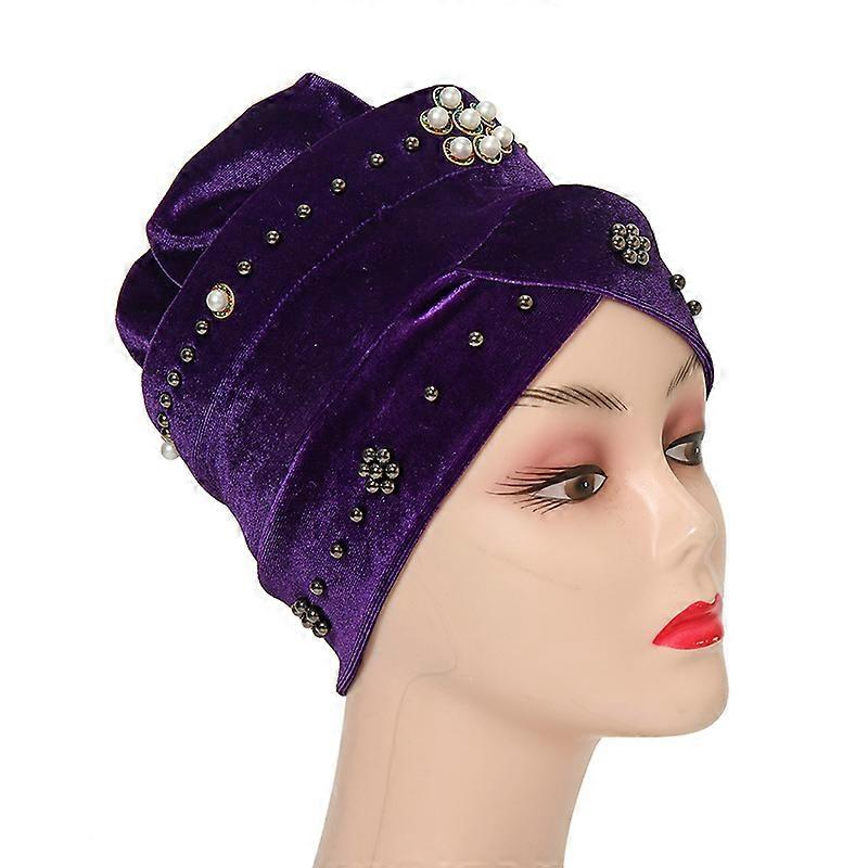 מצנפת טורבן חרוזים אחרונה לנשים טורבני חיג'אב מקטיפה רכה כיסויי ראש מוסלמים כיסוי ראש אסלאמי טורבנטה מוג'ר