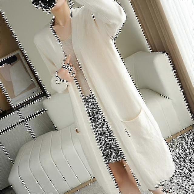 נשים קשמיר קרדיגנים סתיו וחורף קז'ואל ארוך סרוג קרדיגן נשים מעיל סוודר צווארון V קרדיגנים-טוב