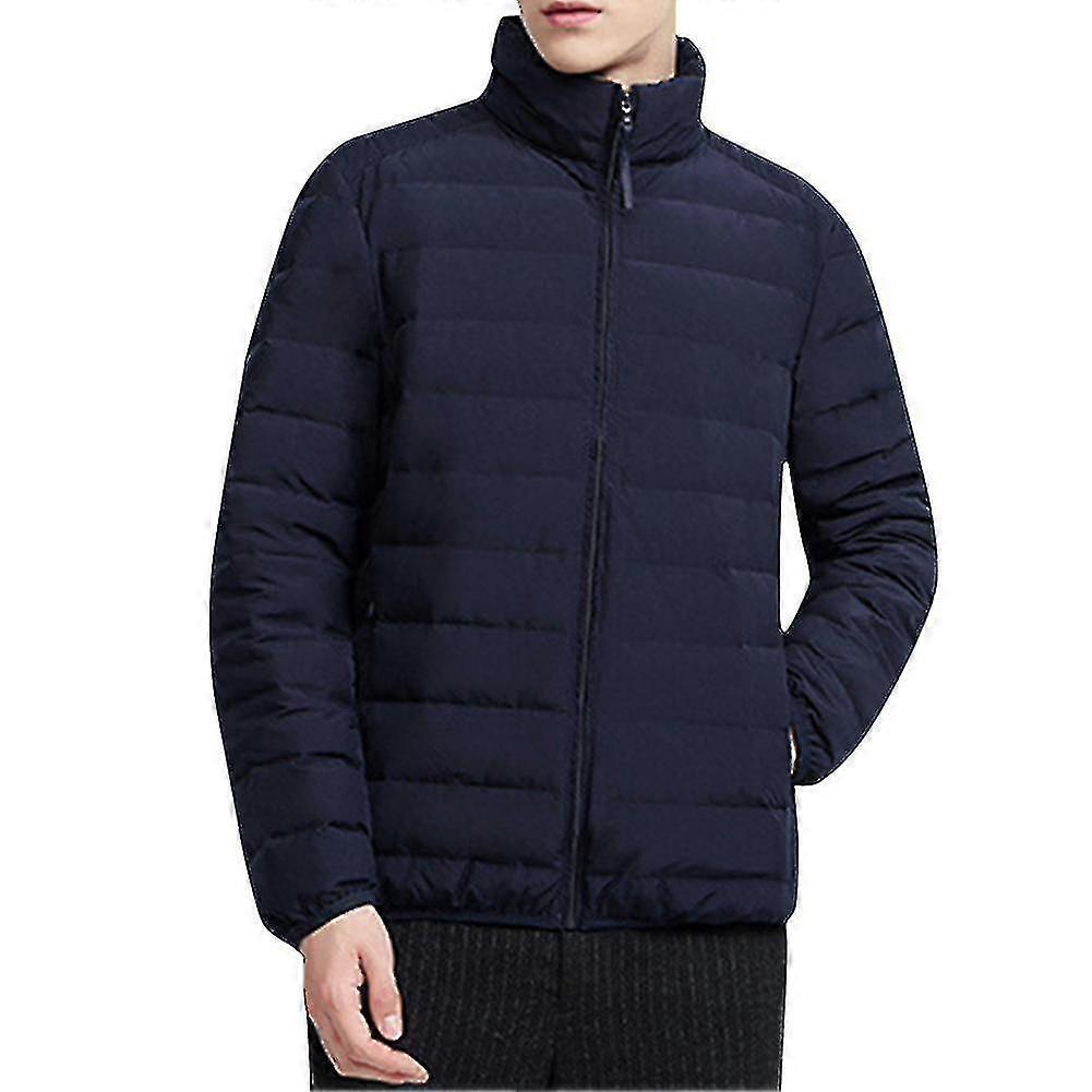 Mens Slim Casual Stand Collar Thick Cotton Jacket Solid Color Classic Coldproof Coat