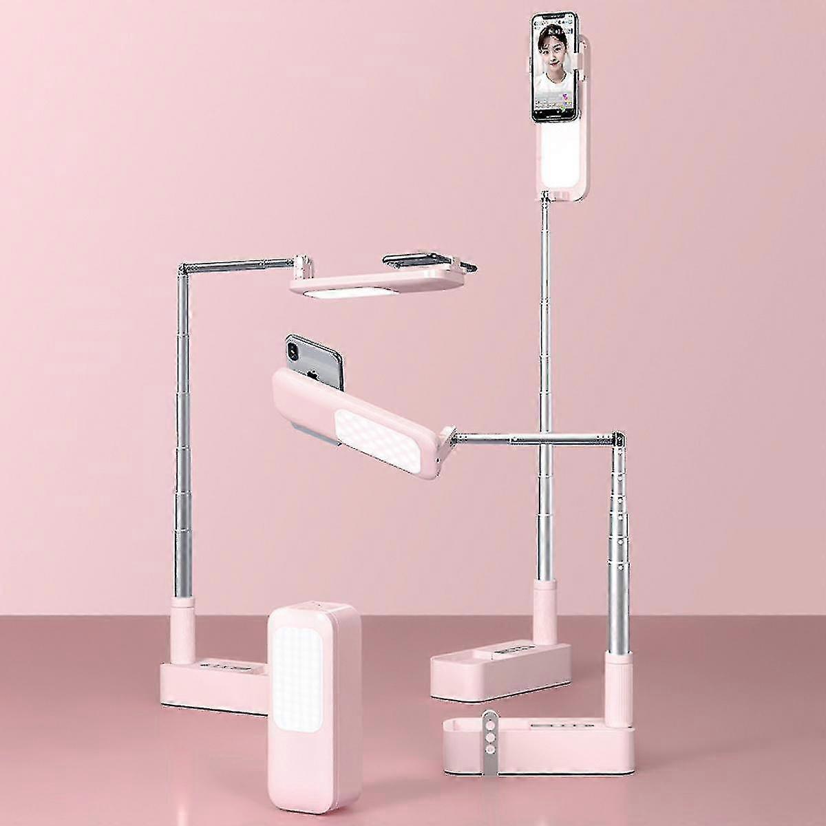 Portable Phone Holder Stand With Wireless Dimmable Led Selfie Fill Light Lamp For Live Video Fill Light Retractable Phone Stand
