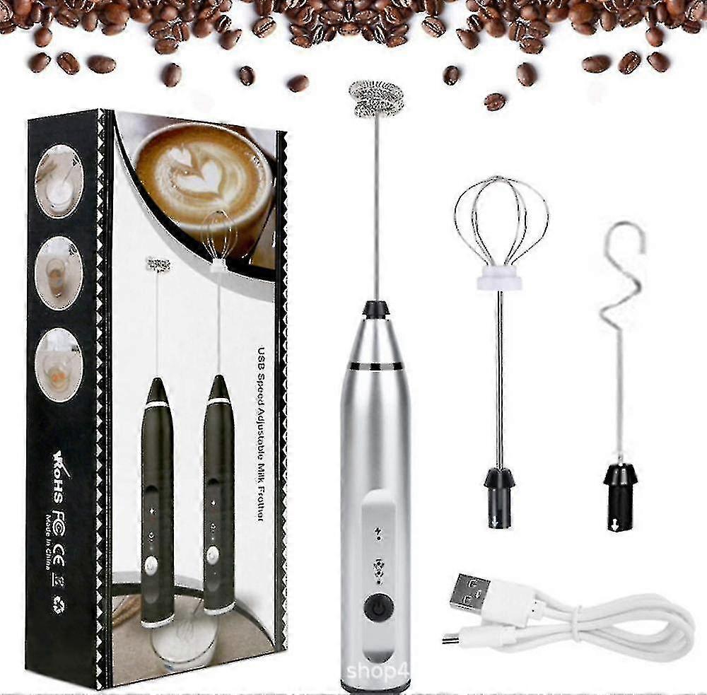 Electric Milk Frother Handheld Foam Maker Usb Egg Beater Rechargeable Drink Mixer With 3 Speeds