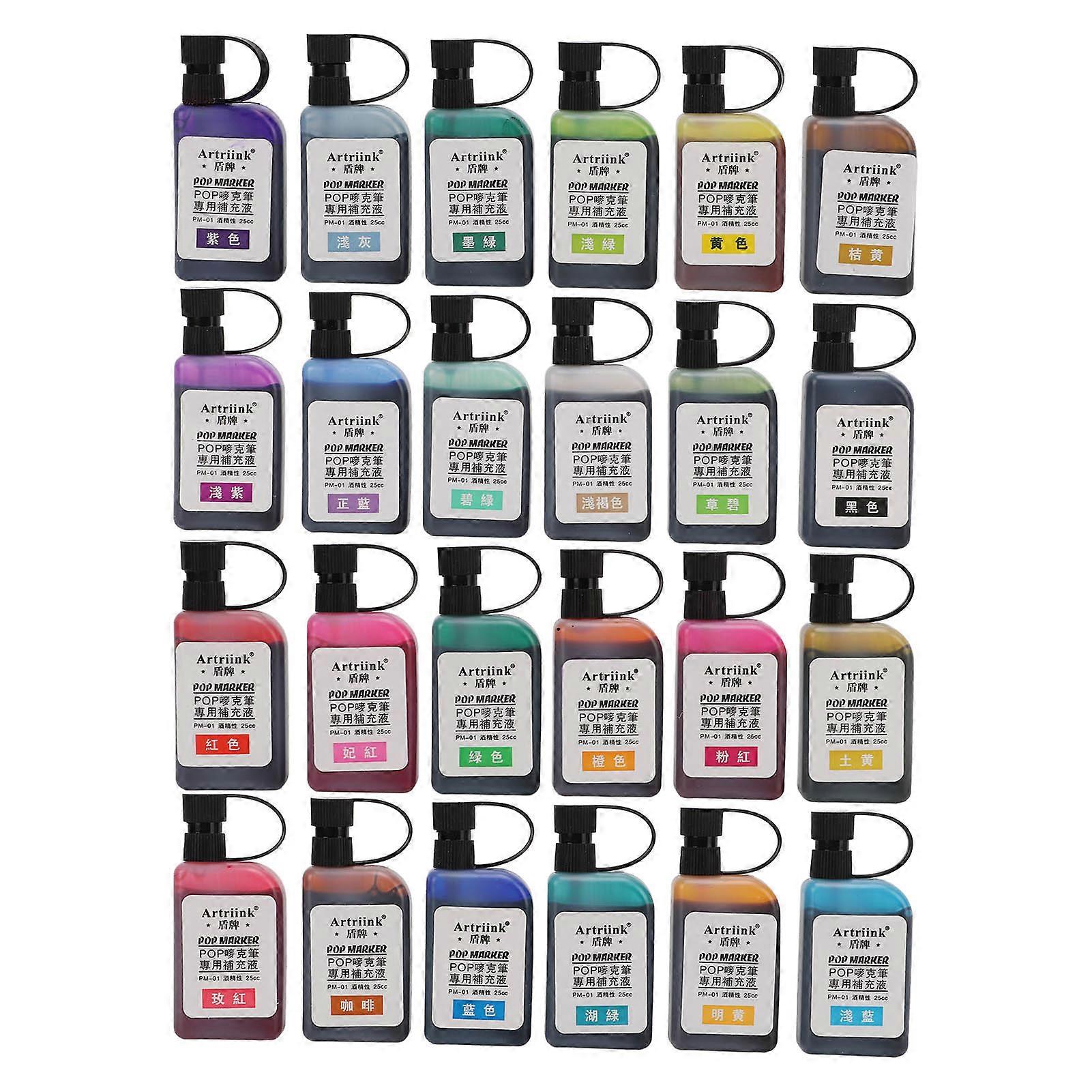 24pcs Refill Inks Colorful Waterproof Marker Replacement Inks Set with Transparent Bottles for Marker Refill