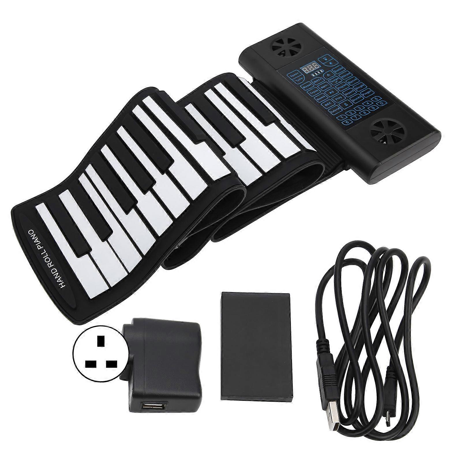 Soft Keyboard Piano 61Key Roll Up Silicone Rechargeable Dual Bluetooth Speakers 100240VUK Plug