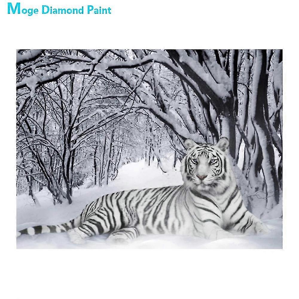 Χιονισμένη Σκηνή Λευκό Tiger Diamond Ζωγραφική Γραφική Ζώο Γύρος Πλήρες Τρυπάνι 5d Nouveaute Diy Μωσαϊκό Κεντήματα Σταυρός Βελονιά