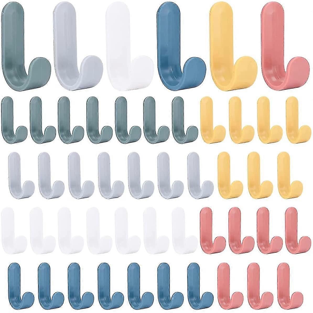 Self Adhesive Hooks,48 Pieces Hanger Hooks Towel Holder Sticky Hooks J-shaped