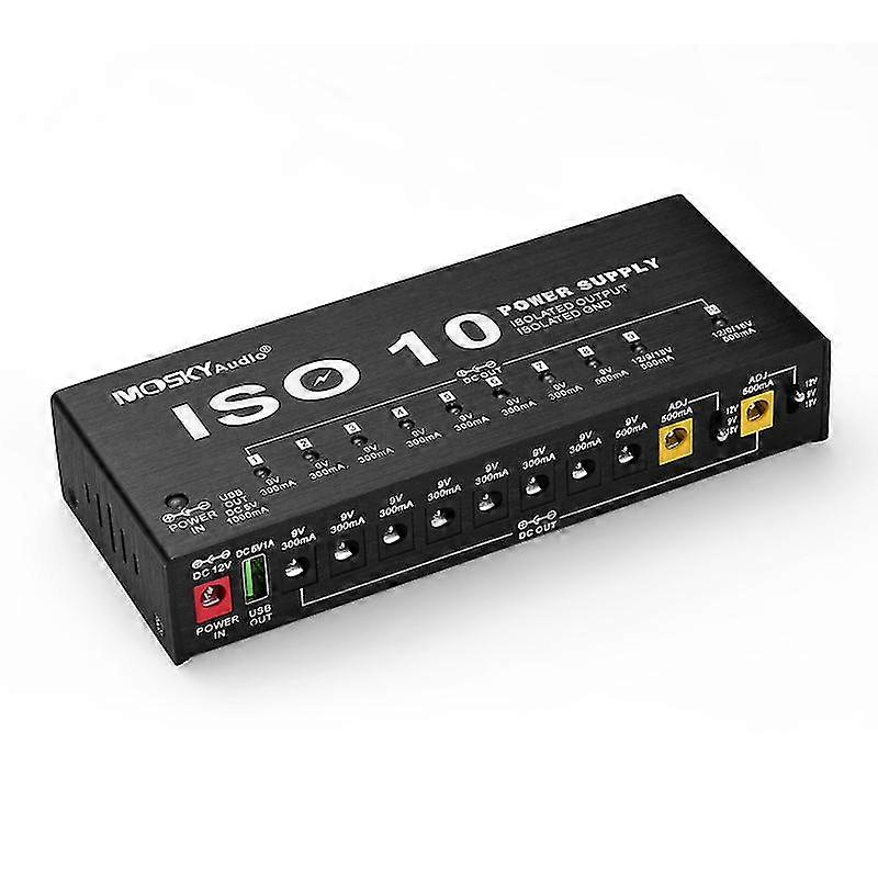 Iso-10 Portable Guitar Effect Power Supply Station 10 Isolated Dc Outputs & One 5v Usb Output For 9v 12v 18v Guitar Effects
