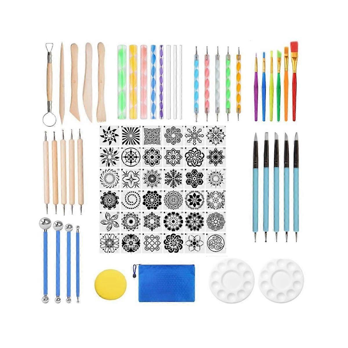 Mandala Dotting Tools, 78Pcs Mandalas Painting Stencil Kits Pen Dotting Tools Brushes Mandala Stenc