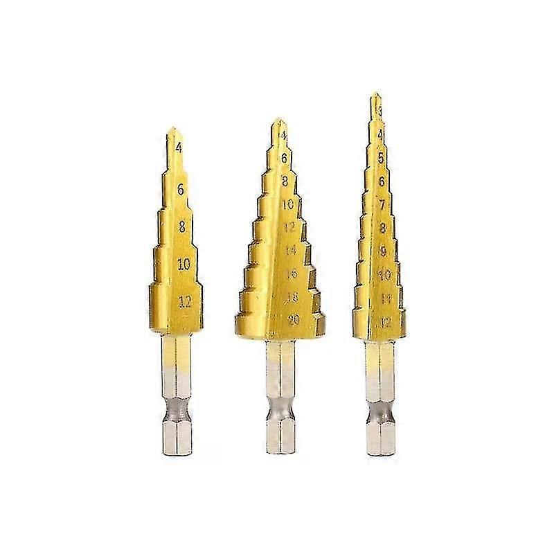 Step Drill Bit Sets,cone Drill Bit Set,hex Shank Metric Quick Change With Impact Driver For Diy Woodworking,metal(3pcs, Gold)