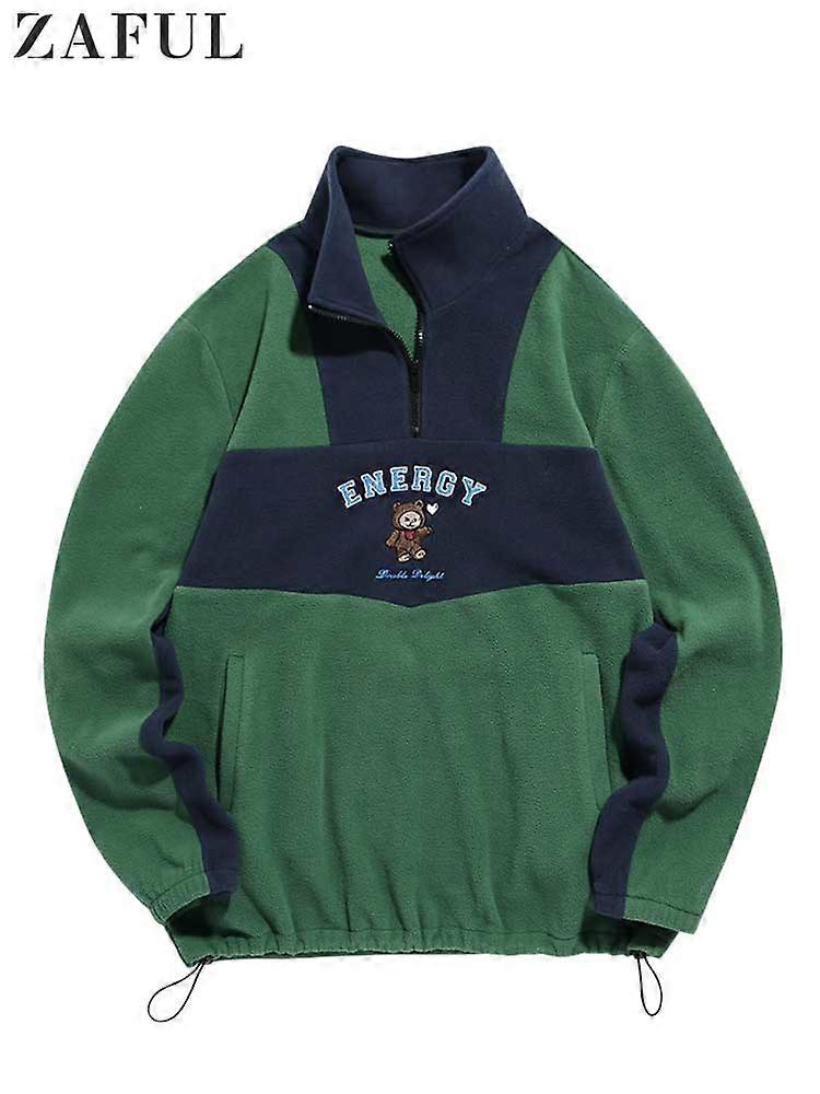 ZAFUL felpa con cappuccio per gli uomini soffici felpe in pile polare New York ricamate felpe con cappuccio a collo alto pullover felpe con cerniera a blocchi di colore