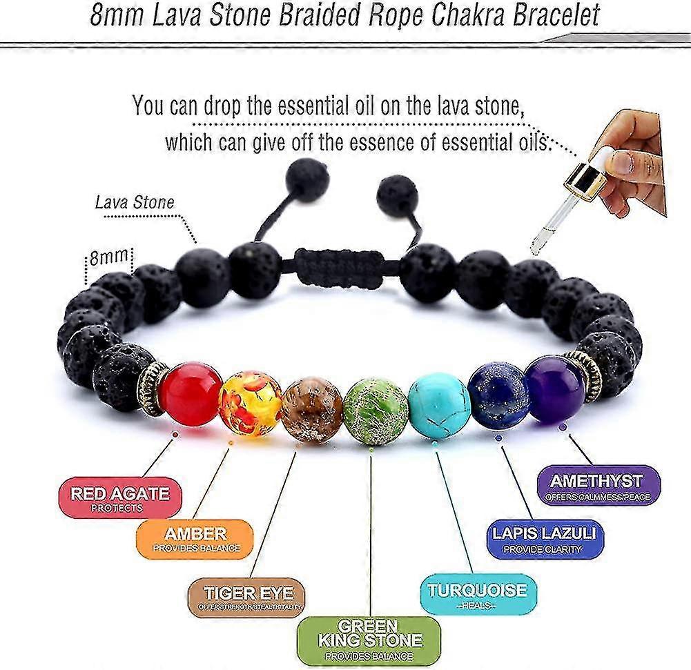 Men Women 8mm Lava Rock 7 Chakras Aromatherapy Essential Oil Diffuser Bracelet