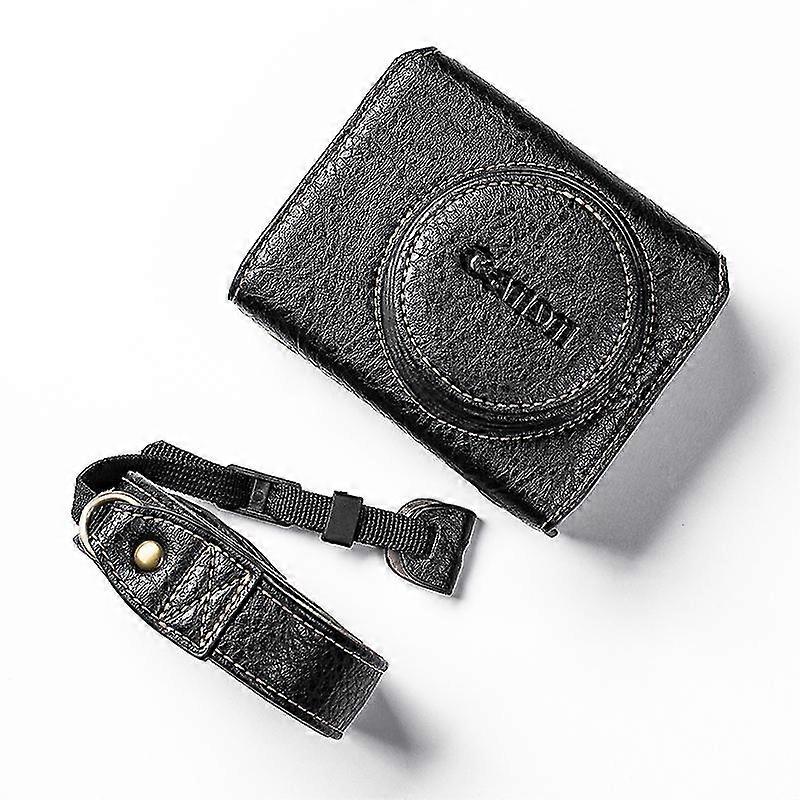 תיק מצלמה מעור Pu הניתן להסרה עבור Canon G7 X Mark III/G7 X Mark II, כיסוי מגן בעיצוב פתיחת סוללה עם רצועת כתף