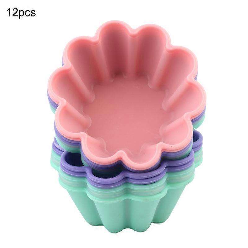 12Pcs/Set Creative Flower Shape Muffin Cup Mold Elastic Cute Silicone Cake Mold Baking Accessories KAESI