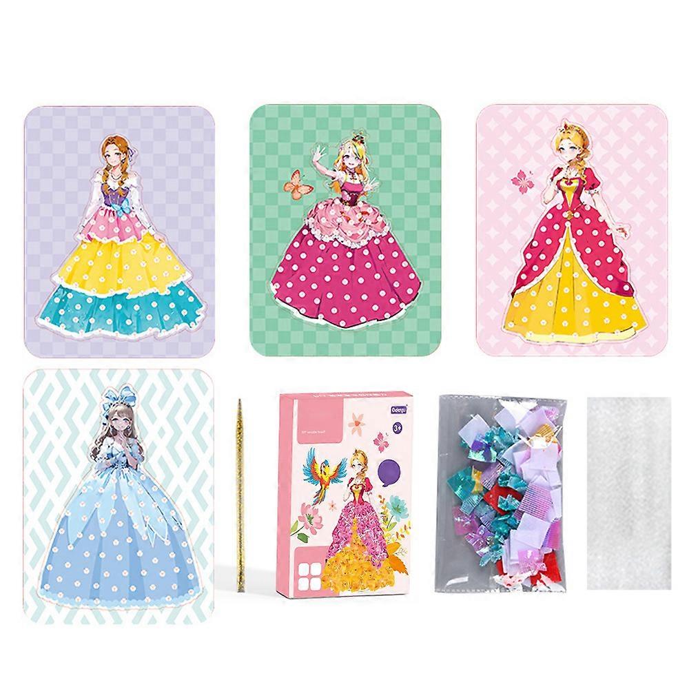 Creative Poke Art Fabric Puzzle Puncture Painting Kids Toys, 4 Sheets DIY Poking Drawing Dress Up Boards, Art Paper Craft Kit for Girls Gifts