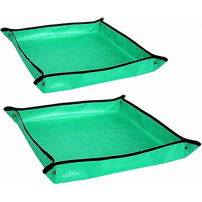 Set of 2 plant potting mats, transplanting tarps, portable, green, 68  68 cm and 100  100 cm