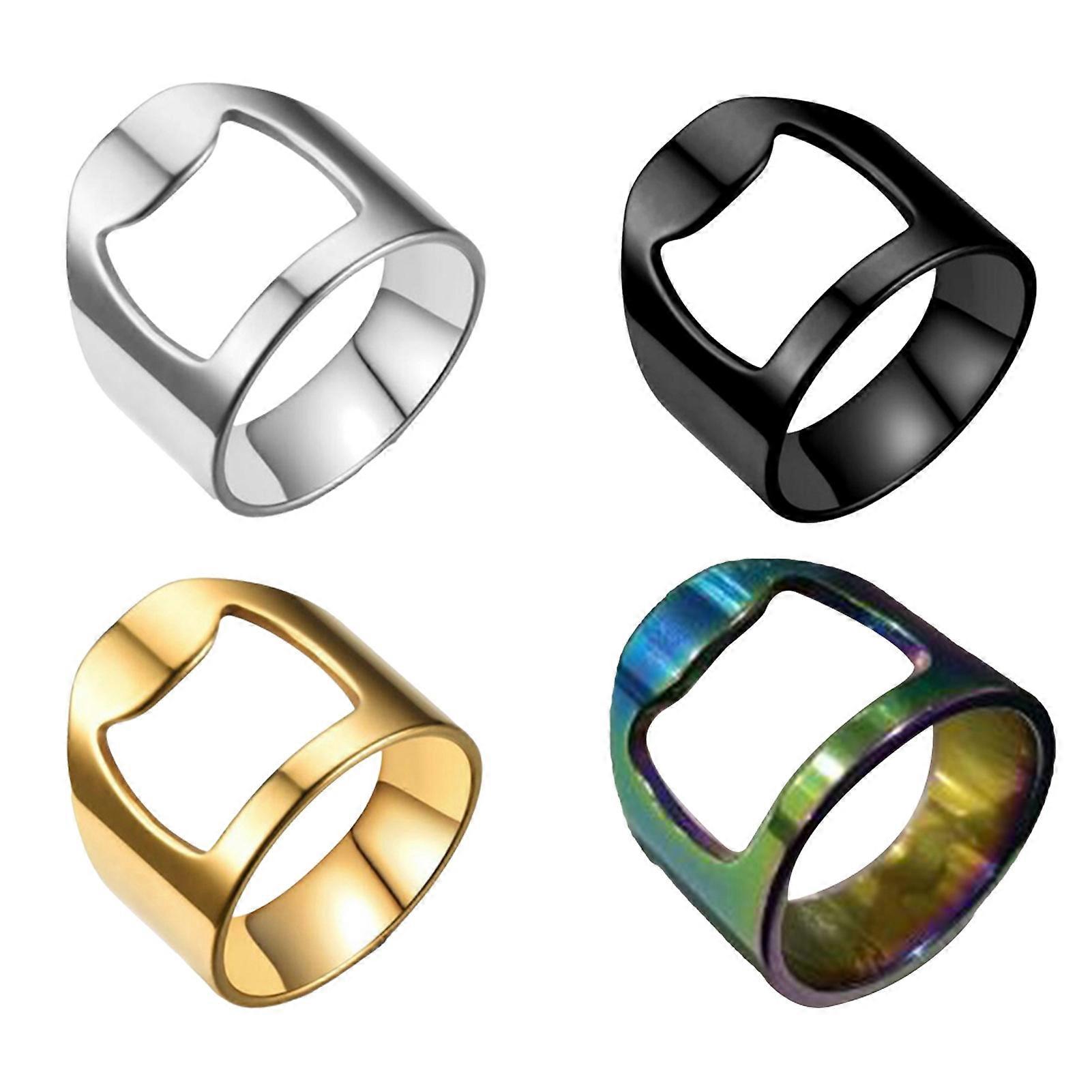 4Pcs Bartender Ring Bottle Opener Set Stainless Steel Ring Bottle Opener Portable Chain-Inlay Design Bartender Beer Opener