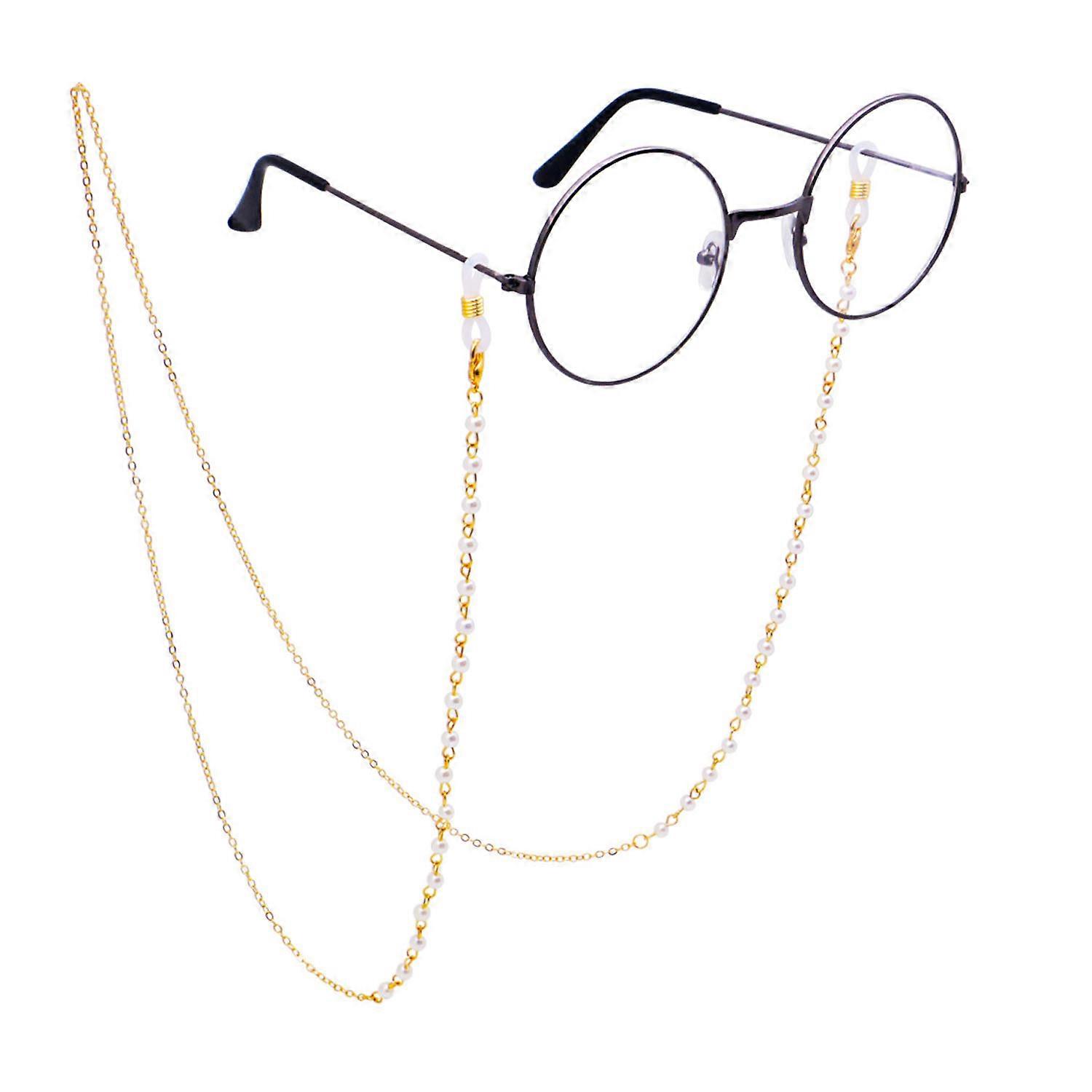 Metallic white pearl glasses chain