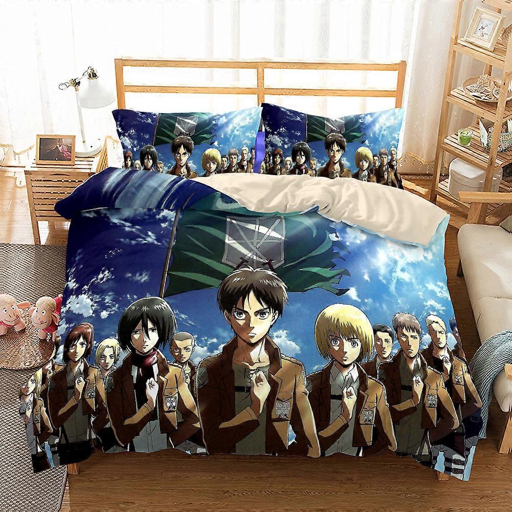 v5312  Bed Sheets Bedding Attack_on_Titan 3 PCS Comforter Set with 2 Pillowcases,Attack_on_Titan Bedding Set Sheet Set for Kids Adults,All Season Ligh