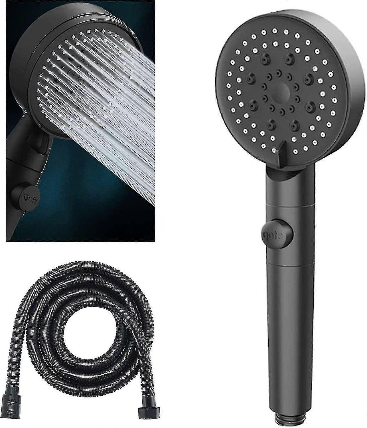 Soffione doccia a risparmio idrico a 5 modalità, soffione regolabile, spegnimento a un pulsante, soffione doccia da bagno, soffione universale a risparmio idrico (nero)