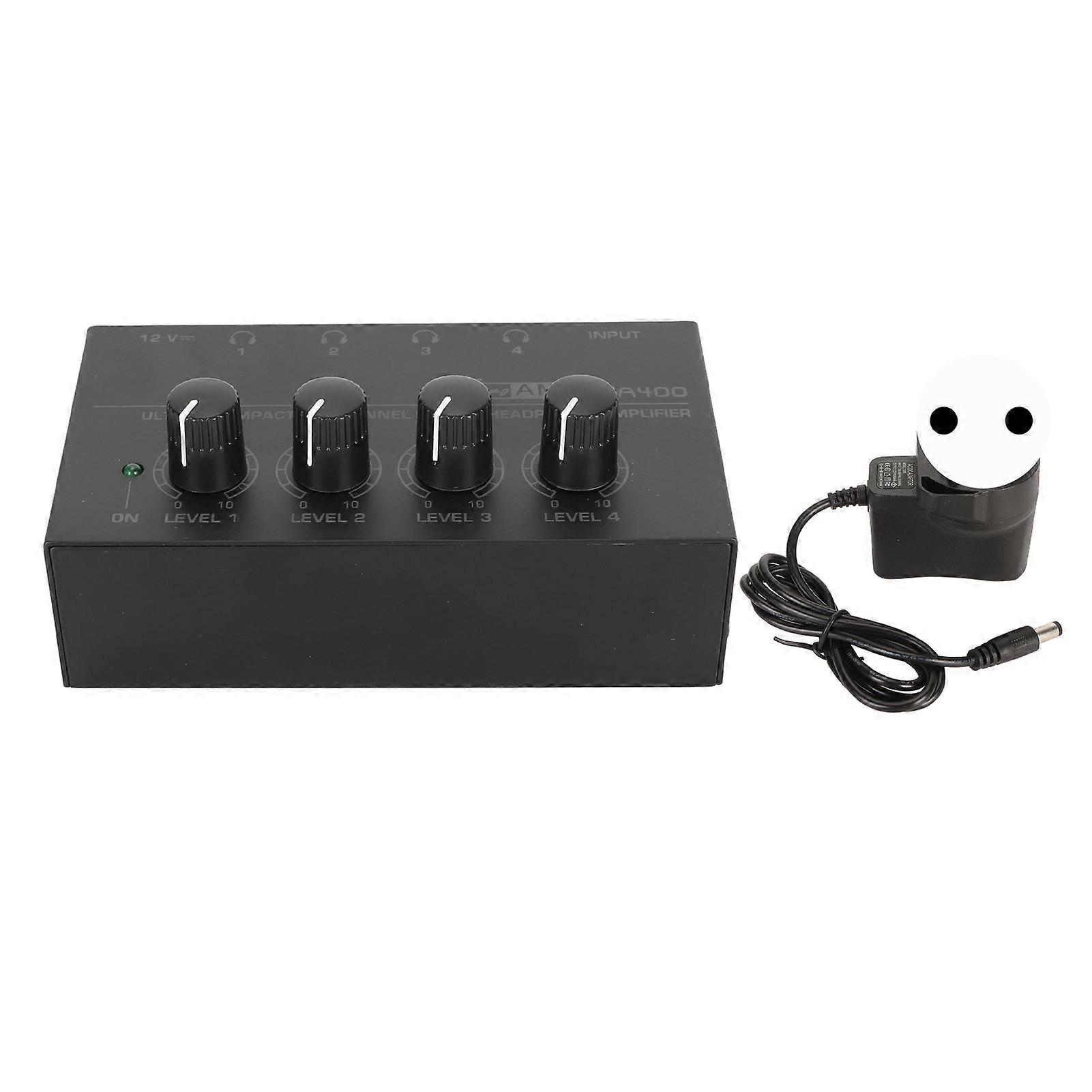 Amplificator stereo pentru căști cu 4 canale Control independent al volumului cu zgomot ultra redus Amplificator compact pentru căști Amplificator 100?240V Mufă UE