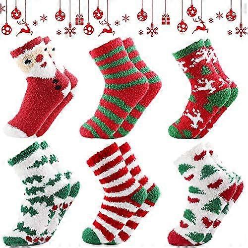 Calcetines de Navidad 6 pares, Calcetines de Navidad para mujer, Calcetines de Navidad, Calcetines esponjosos, Calcetines del calendario de Adviento para mujer, Regalo Calcetines de Navidad, Calcetines de cama, Navidad