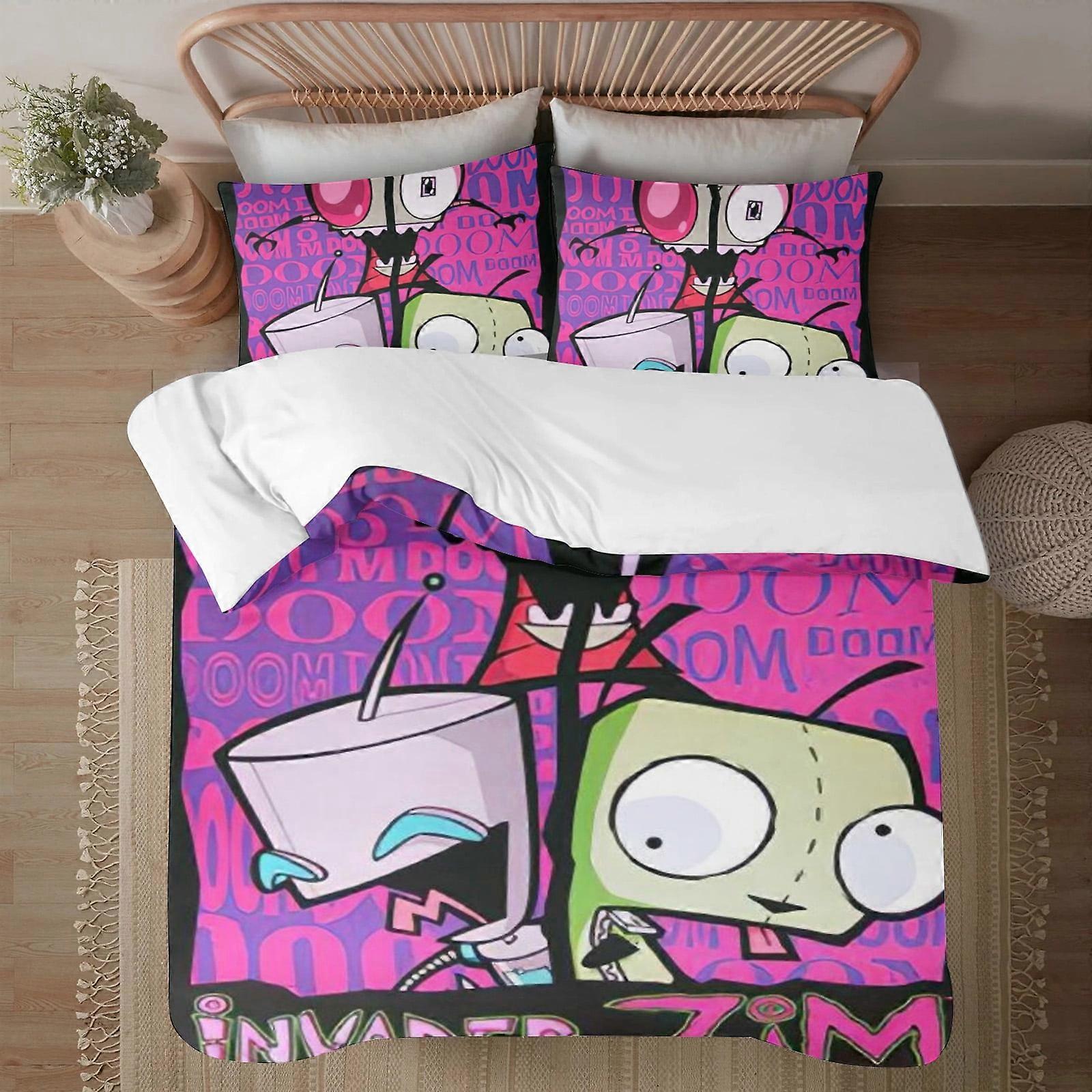 Bedding set BM291 Invader Zim Face on print Soft Bed Set Lightweight 3 Pieces Bedding Sets for All Season Comforter Set Easy Care ZW291