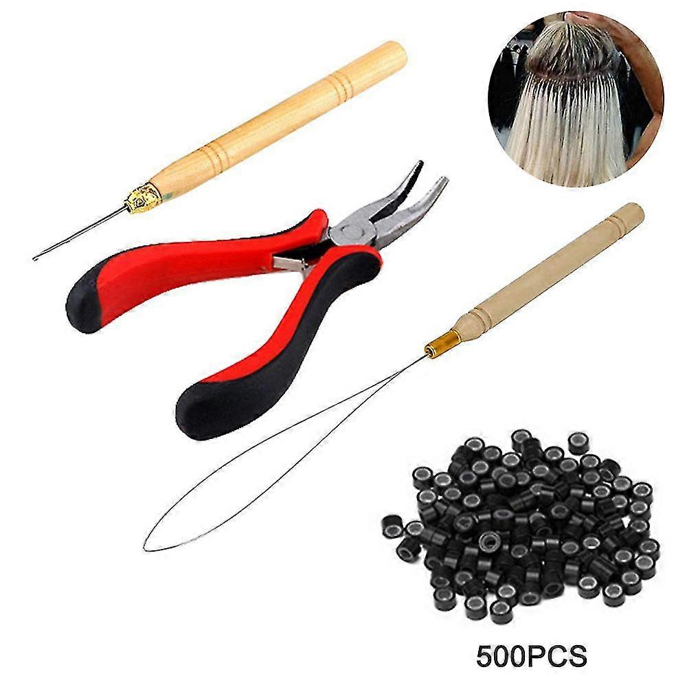 500pcs Micro Ring Loop Needle Pliers Tool Hair Extensions Accessories