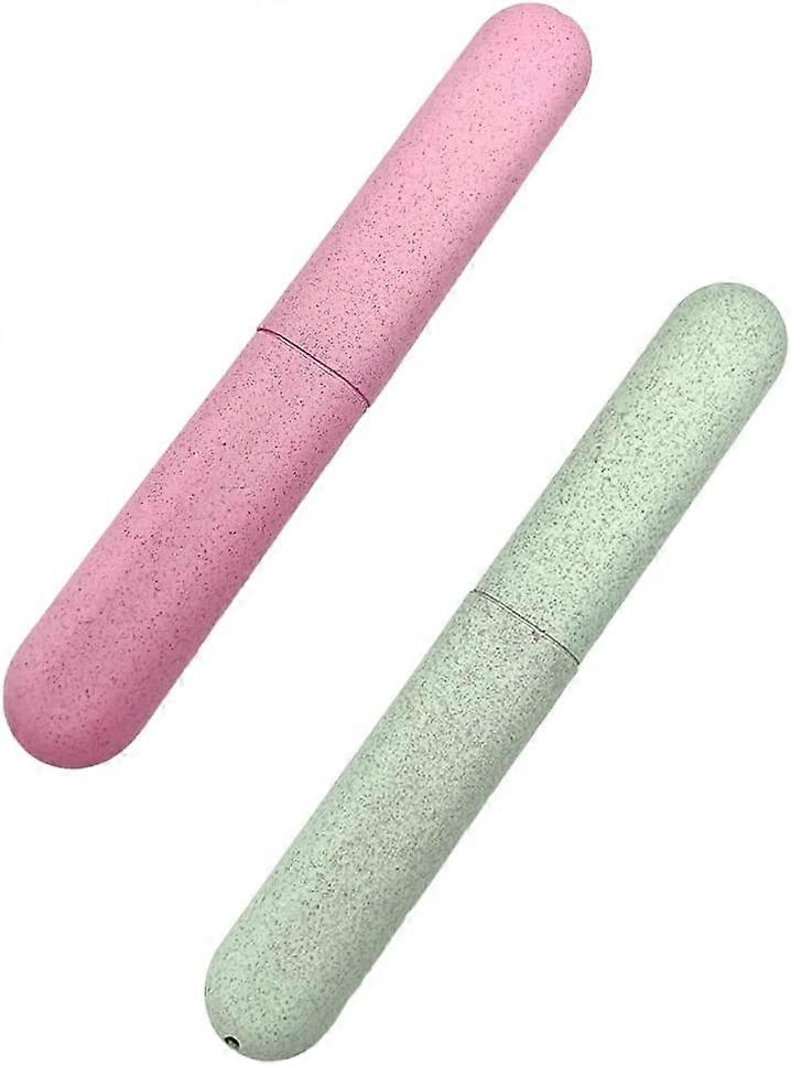 2 pink and green toothbrush cases, portable toothbrush case, toothbrush head protection, suitable for travel, home use
