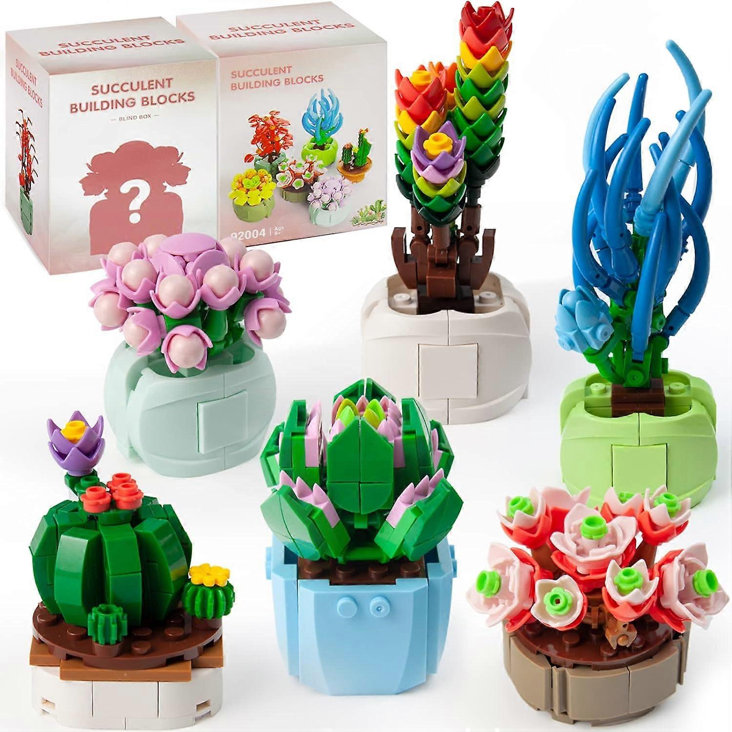 Random 2 Succulent Blind Box Series, Artificial Botanical Collection, Plant Decor Building Set for Adults, Not Compatible with Lego Boxes
