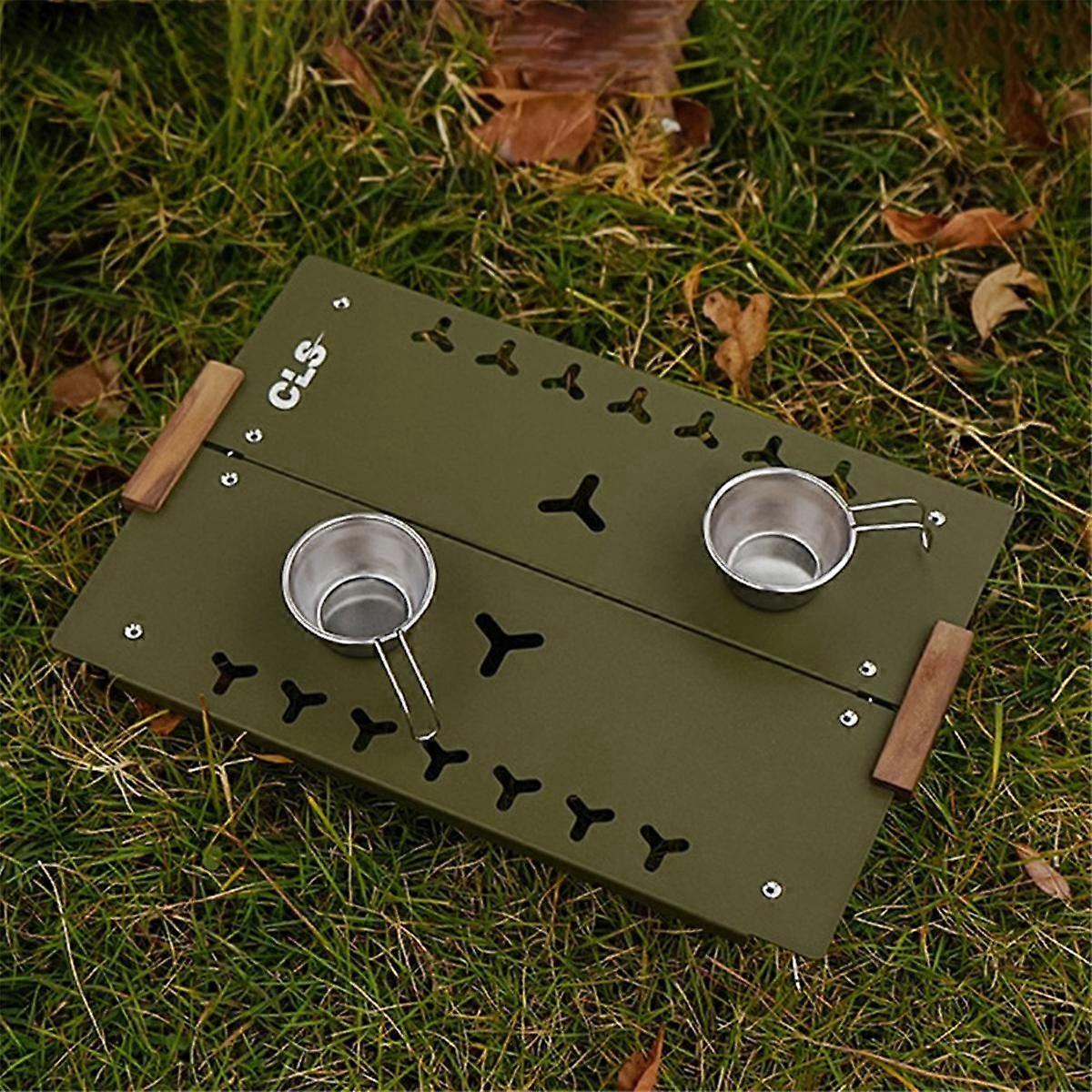 Outdoor Single Picnic Mini Tables Aluminium Alloy Portable Desk for Camping Hiking 30X20.5cm- Green