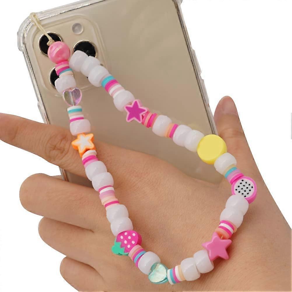 Cell Phone Lanyard Phone Chain Colorful Beaded with Pendant Non-Slip Wristband Acrylic Charm Hanging Cord Anti-Lost Mobile Phone Case Hanging Lanyard