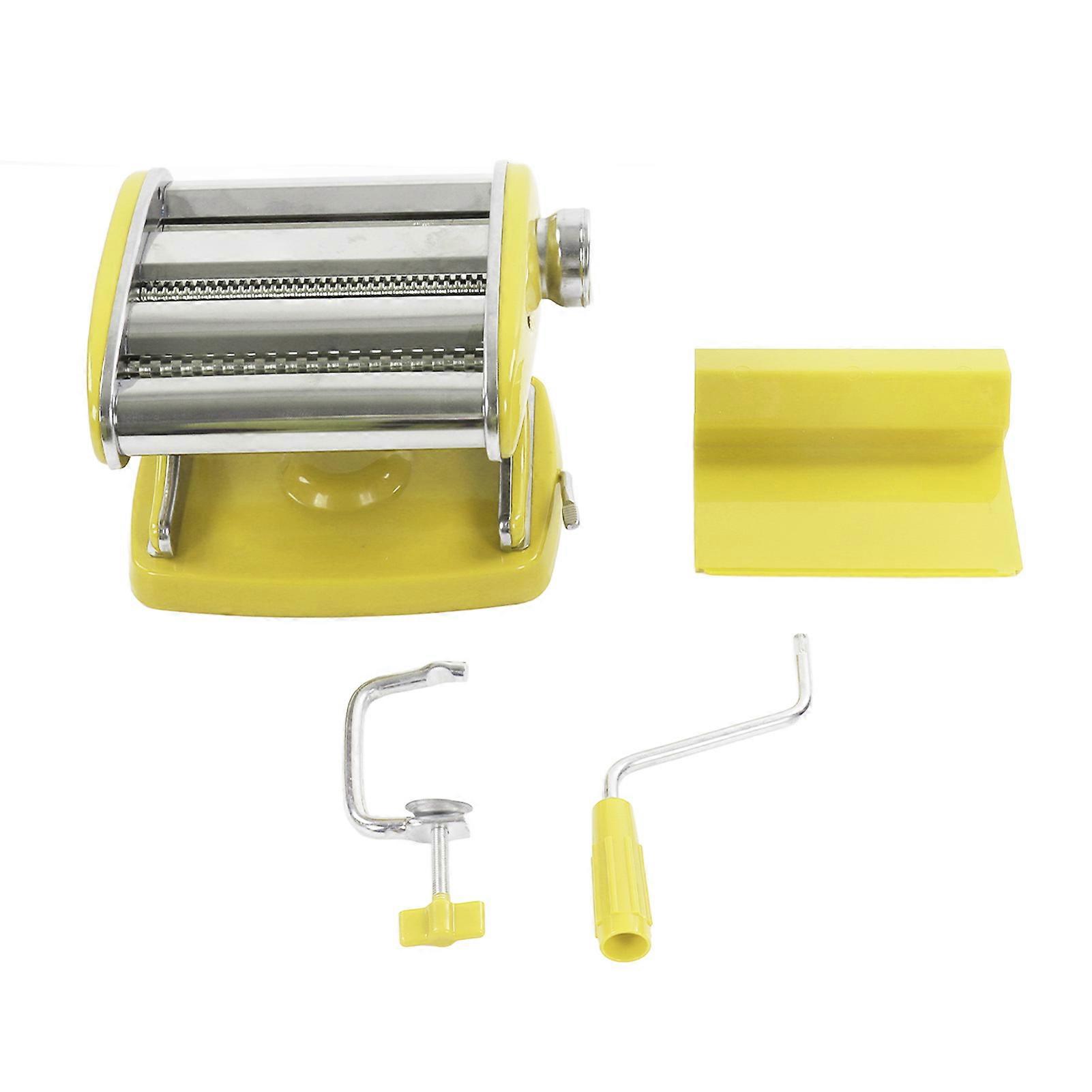 Machine à pâtes à ventouse, machine à pâtes multifonctionnelle, en acier inoxydable, pour usage domestique, petite machine à rouler les nouilles, manuelle, avec ventouse jaune et 2 couteaux