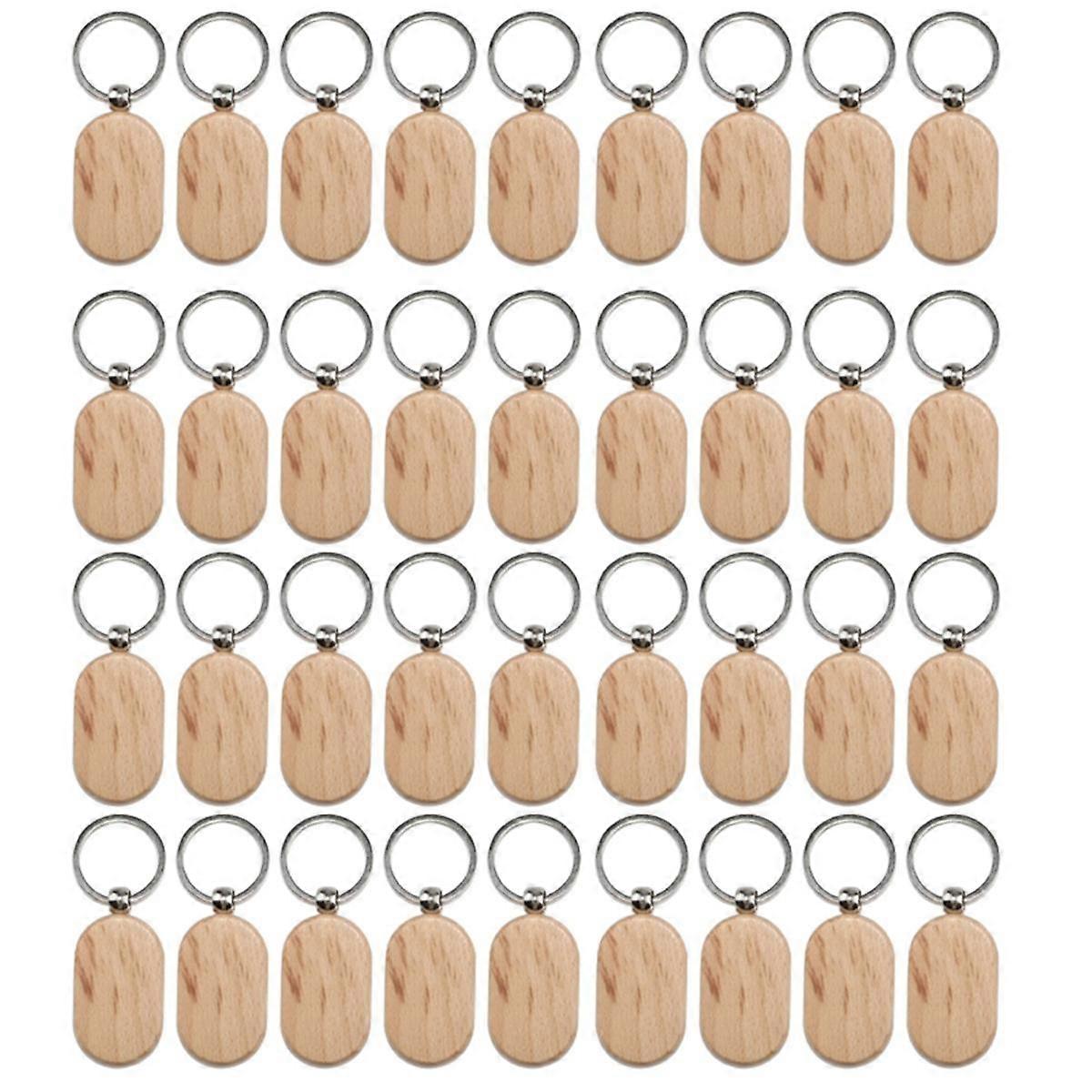 50 Pieces Blank Wooden Key Tag Key Engraving Blanks Unfinished Wood Keychain Key Ring Key Tags for