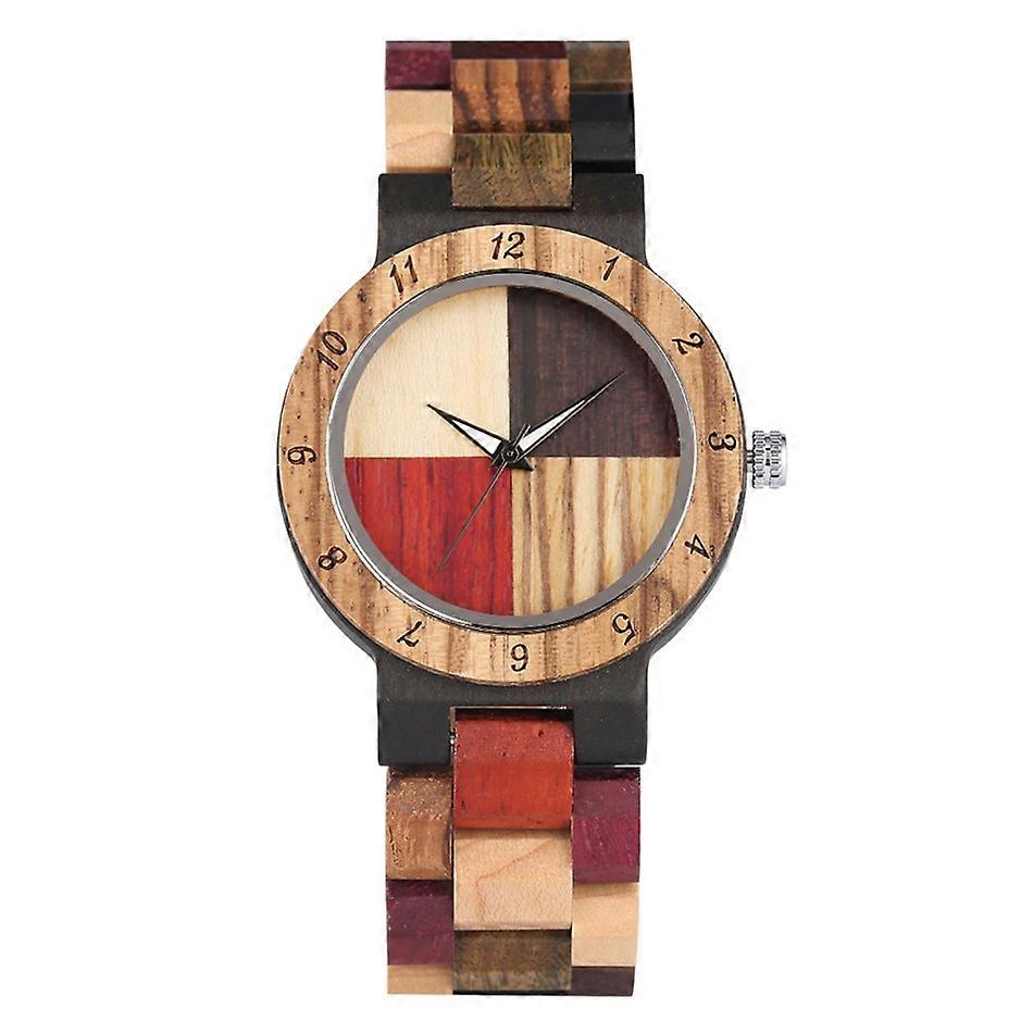 Wood Bangle Women's Quartz Wristwatch 4 Colors Mixed Dial Natural Full Wooden Lady Watches Folding Clasp Timepiece