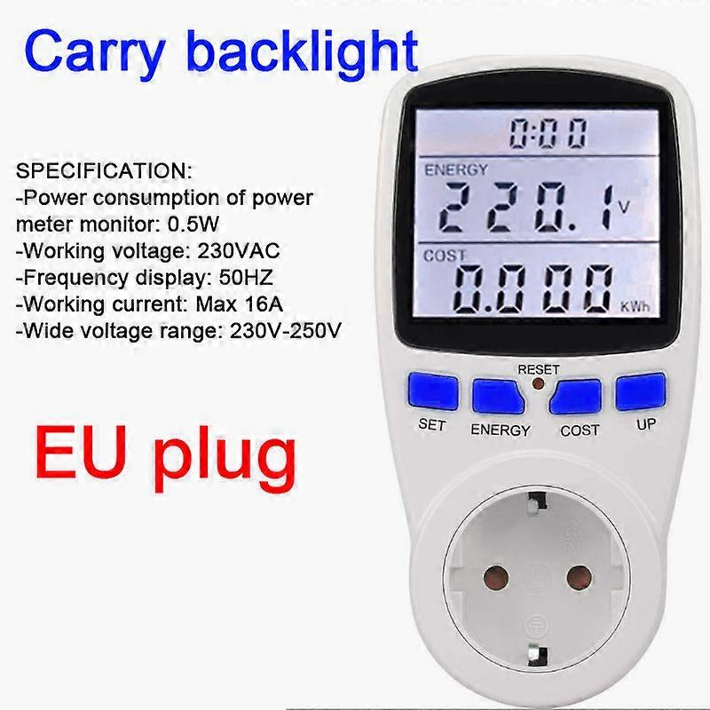 Electricity Usage Monitor Plug Power Meter Energy Watt Voltage Amps Meter with Digital LCD Display Modes for Energy Saving