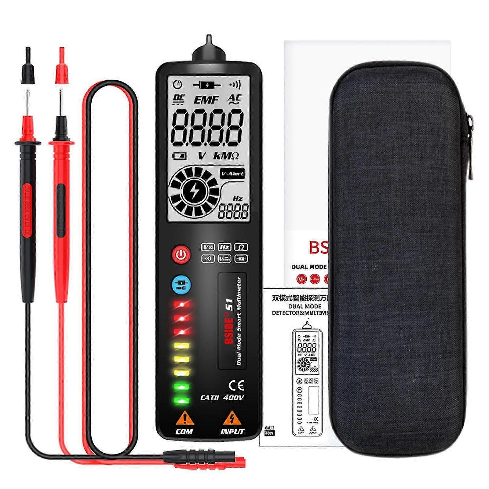 BSIDE S1 Dual Mode True RMS Digital Multimeter & Voltage Detector Handheld Smart Universal Meter 2000 Counts Auto Range Voltmeter V~Alert AC/DC Voltag
