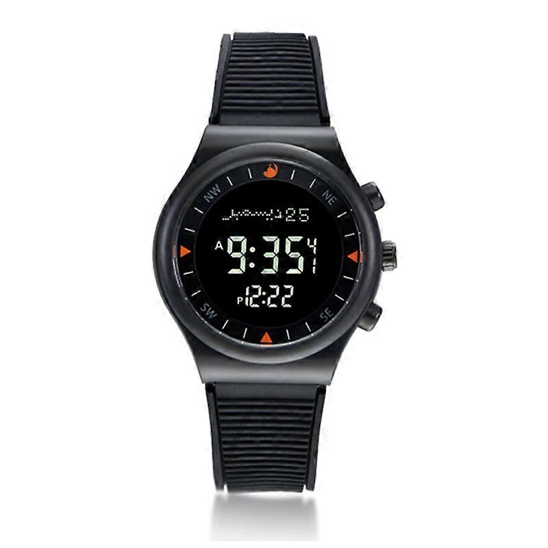 Muslim Azan Uhr für das Gebet mit Qibla Kompass Adhan Alarm Hijri Islamische Al Harameen Fajr Zeit Armbanduhr Mehrsprachig Black Black