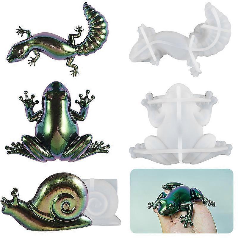 Silicone Resin Molds, 3 Animal Epoxy Resin Molds with Realistic Snail and Lizard Shapes, Realistic 3D Silicone Molds for Epoxy Resin (Mold Only)