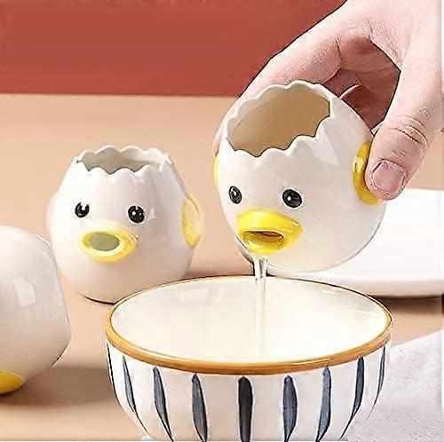 Chick Egg Separator -YellowWhite Chicken Egg Separator Ceramic Eggs Filter, Cute Egg Separator for Kitchen, Bakery, Camping