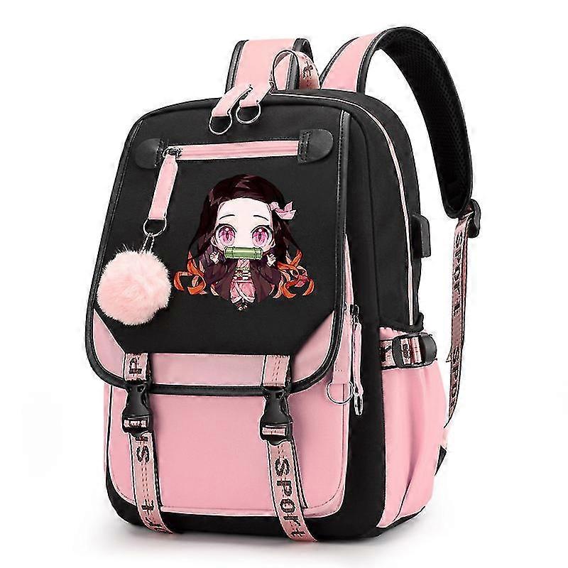 Anime Demon Slayer Nezuko Zaini Ragazze Ragazzi Kawaii Cartoon Schoolbag Per Studenti Adolescenti Tela Laptop Bookbag Hk Pink2