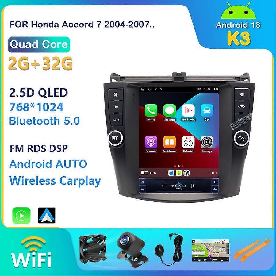 For Honda Accord 7 2003-2008 Car Radio Stereo Multimedia Android 13 8+128G 10.4'' Tesla Screen Style Built-in Carplay Auto 4G BT